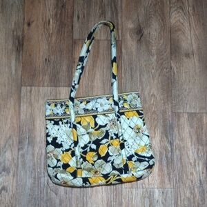 Floral Quilted Tote Bag - Yellow and Black